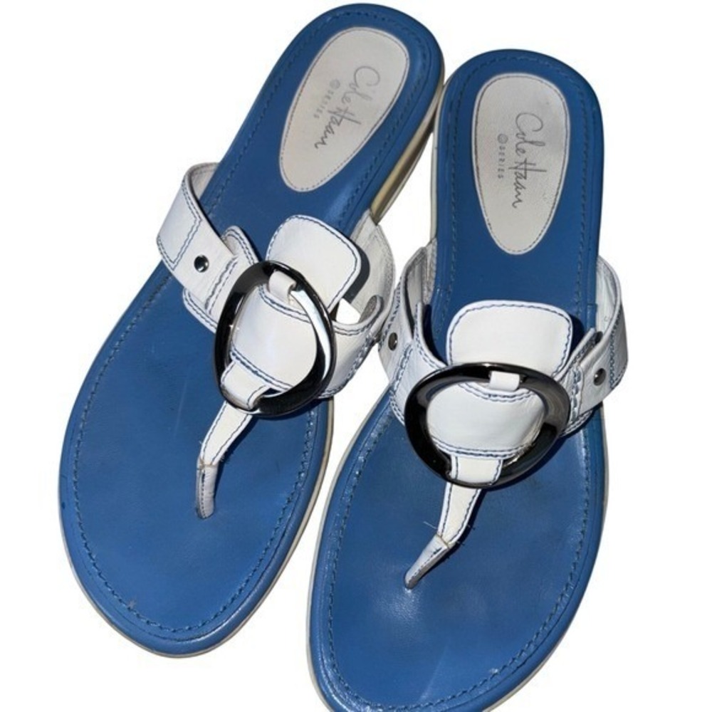 Cole Haan Nike Air Women's White‎ Leather Wedge Sandals 8B Comfort Thong